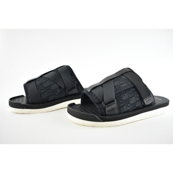 Dior Mens Alpha Sandal Black White Oblique Jacquard Logo Slide Slip On 45 12 - Picture 10 of 12